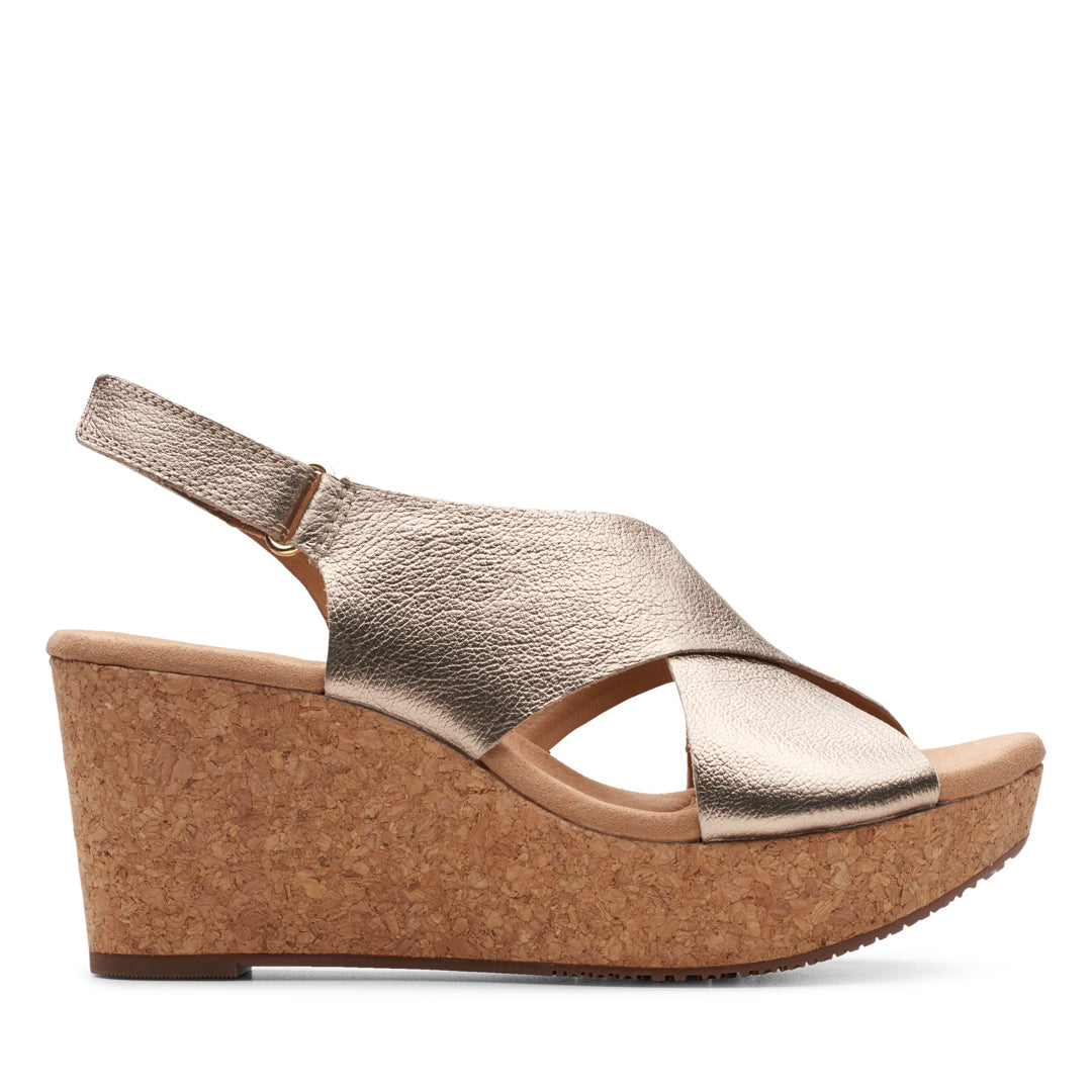 Clarks metallic wedge sandals hotsell